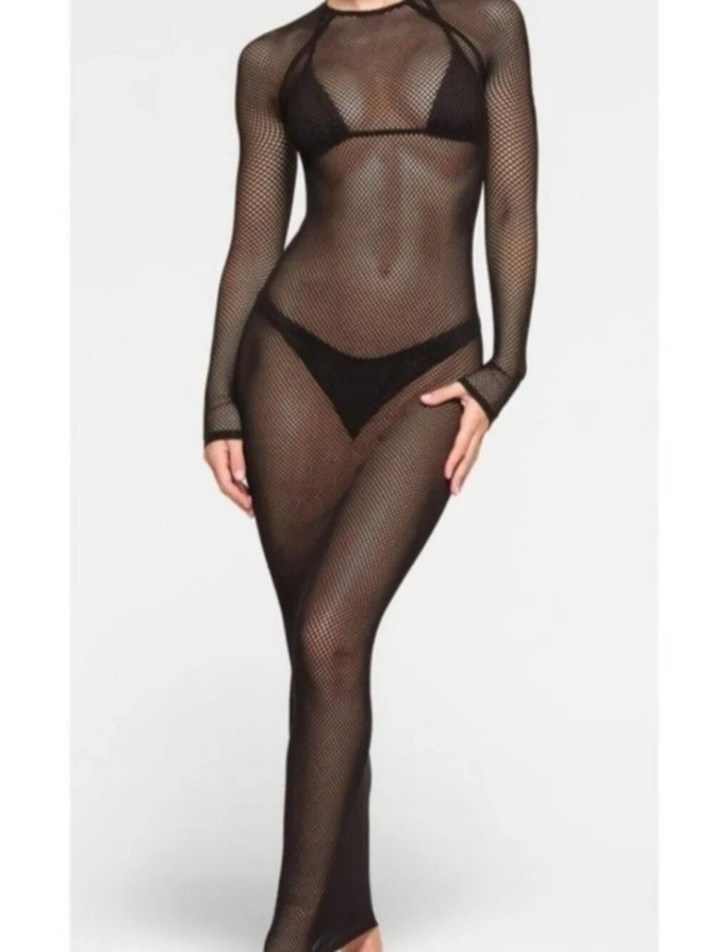 🌸 SKIMS Recycled Swim Cut Out Long Sleeve Dress | Onyx | NWT 🏷️